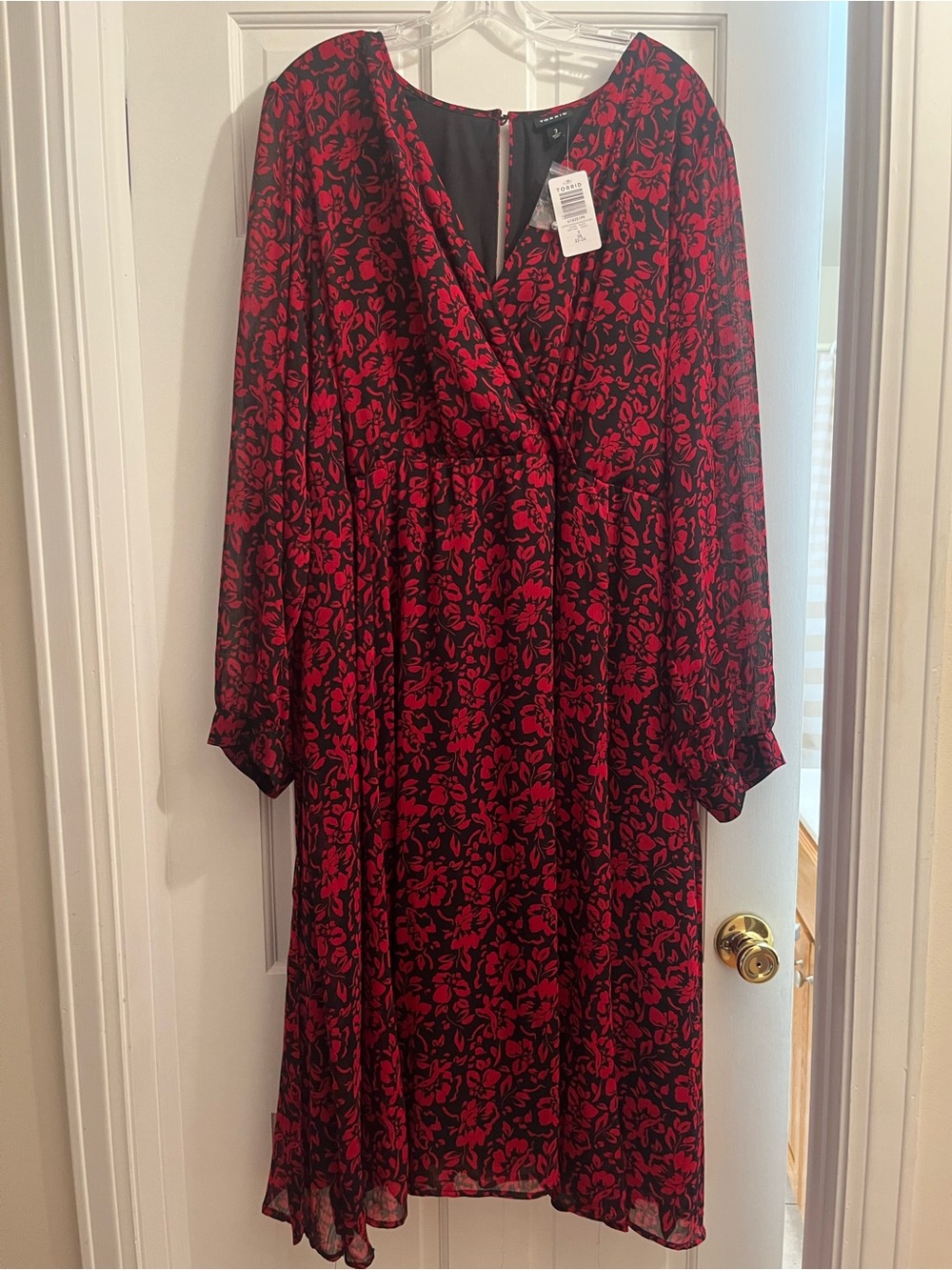 torrid Red Floral Long Sleeve Midi Dress